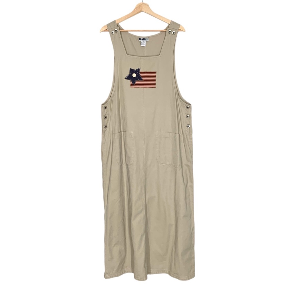 Vintage InFocus Haiks Maxi Jumper in Tan w/ American Flag Appliqué Size XL - Picture 2 of 12